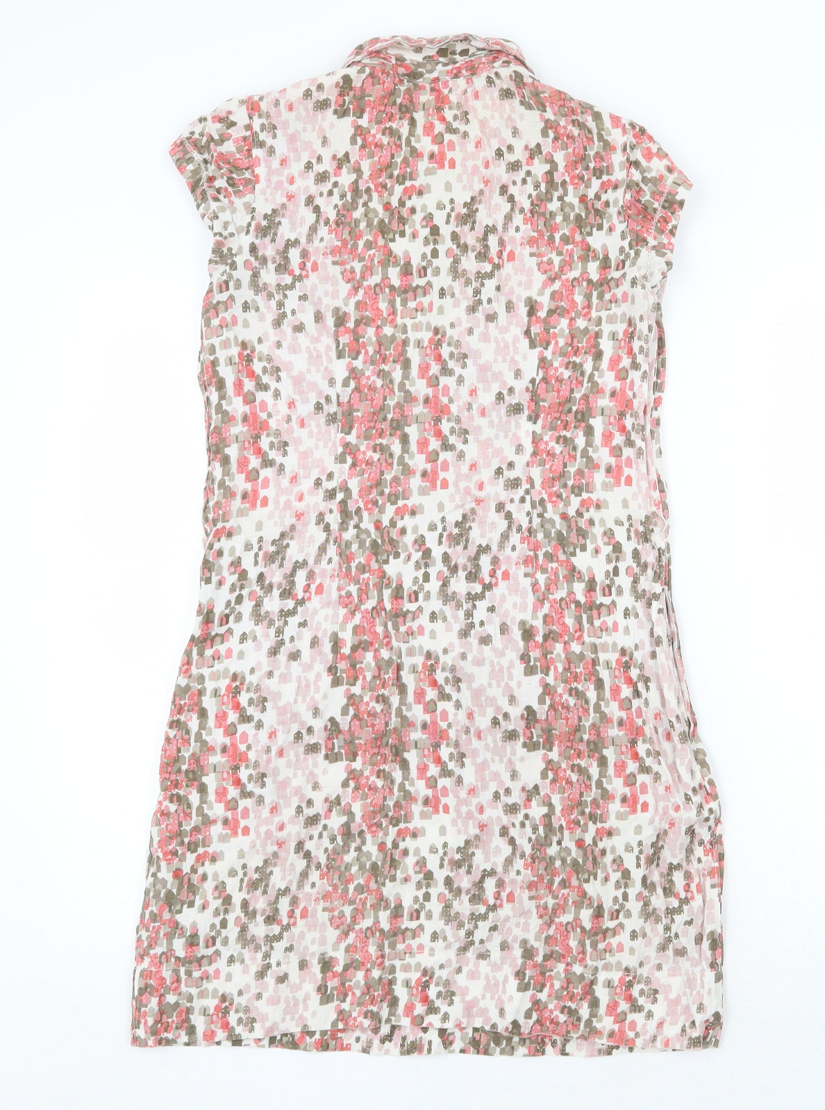 White Stuff Womens Pink Geometric Viscose A-Line Size 8 Collared Button