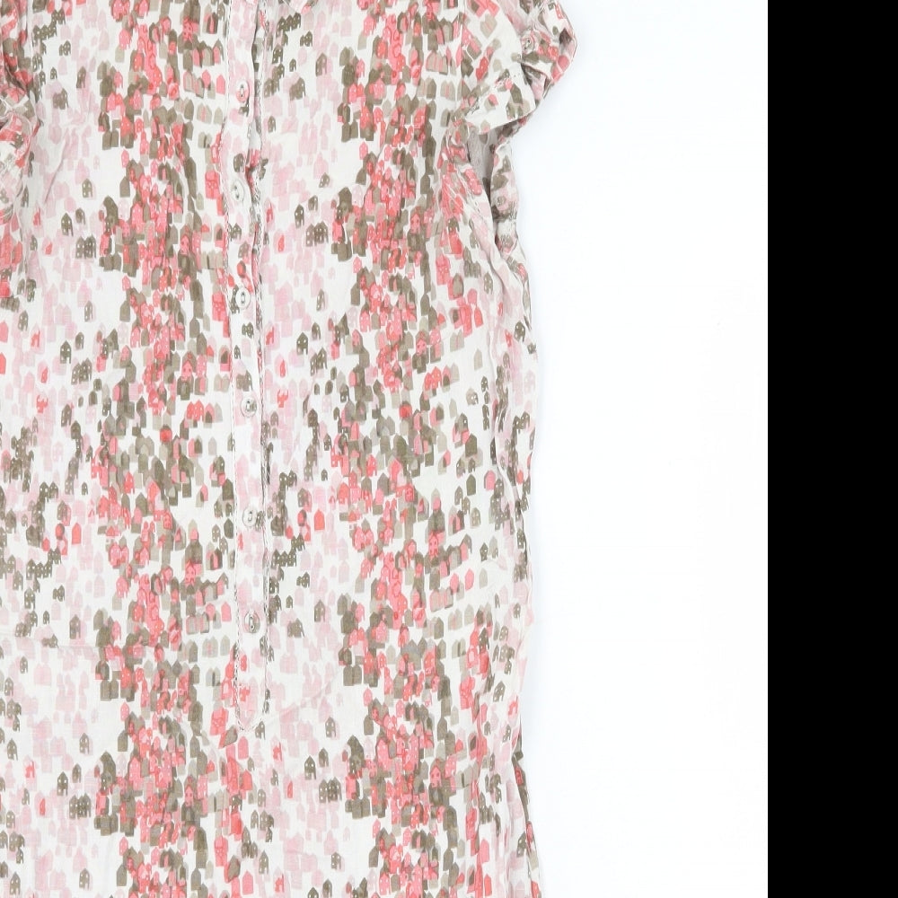 White Stuff Womens Pink Geometric Viscose A-Line Size 8 Collared Button