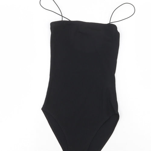 Boohoo Womens Black Cotton Bodysuit One-Piece Size 6 Pullover - Ribbed