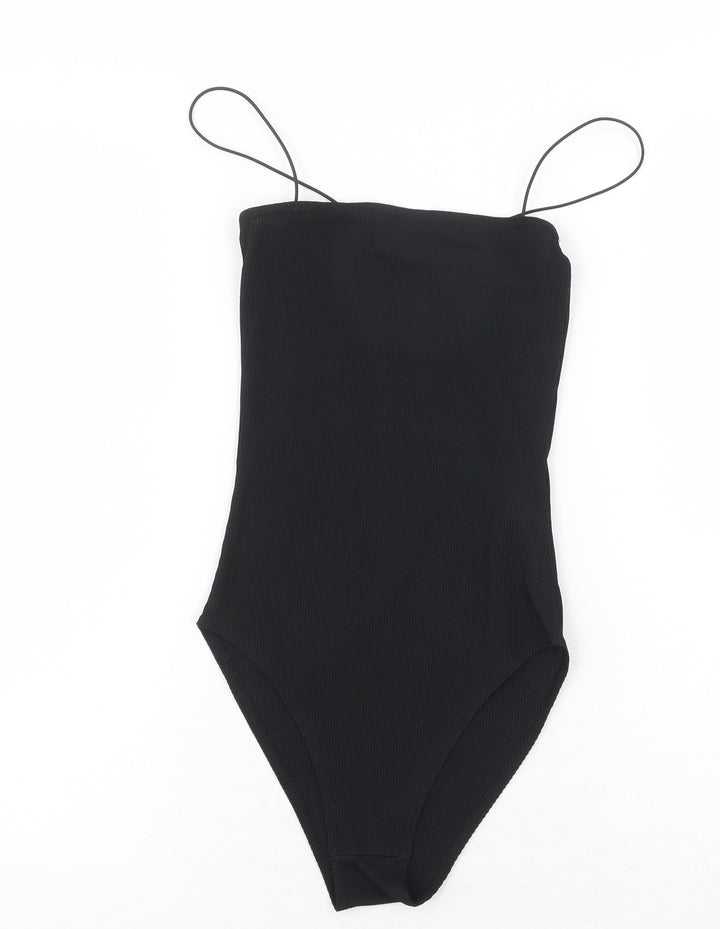 Boohoo Womens Black Cotton Bodysuit One-Piece Size 6 Pullover - Ribbed