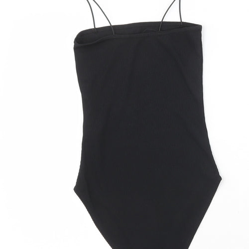 Boohoo Womens Black Cotton Bodysuit One-Piece Size 6 Pullover - Ribbed