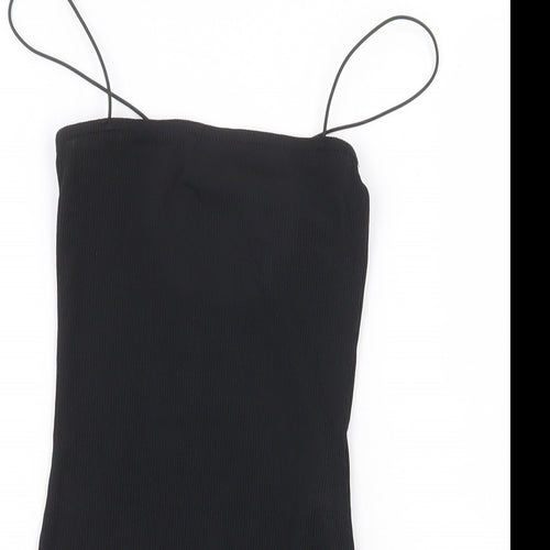 Boohoo Womens Black Cotton Bodysuit One-Piece Size 6 Pullover - Ribbed