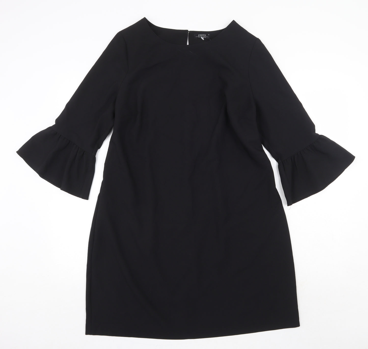 Papaya Womens Black Polyester A-Line Size 16 Round Neck Button