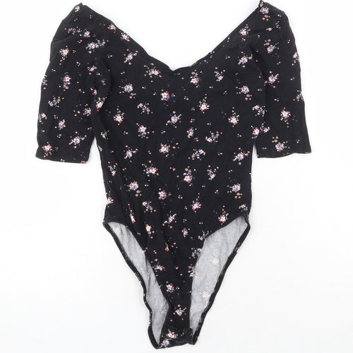 Atmosphere Womens Black Floral Cotton Bodysuit One-Piece Size 6 Snap