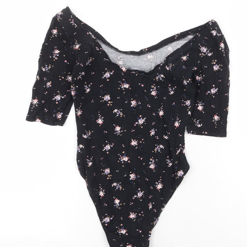 Atmosphere Womens Black Floral Cotton Bodysuit One-Piece Size 6 Snap