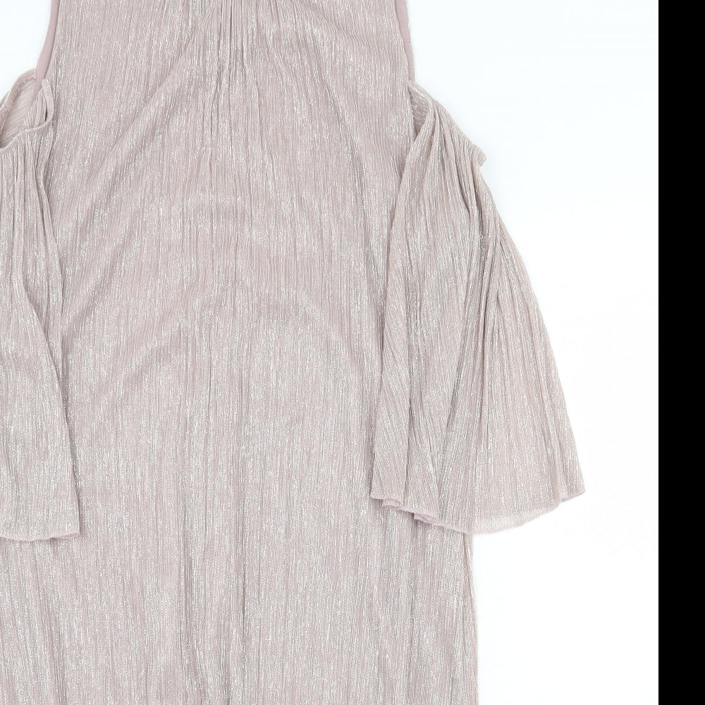 Xara Womens Pink Polyester A-Line Size 14 Round Neck Button - Cold Shoulder