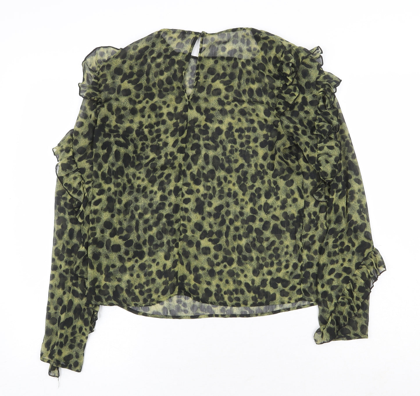H&M Womens Green Animal Print Polyester Basic Blouse Size 6 Round Neck - Hyena Print