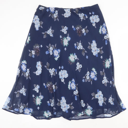 Marks and Spencer Womens Blue Floral Polyester Swing Skirt Size 14