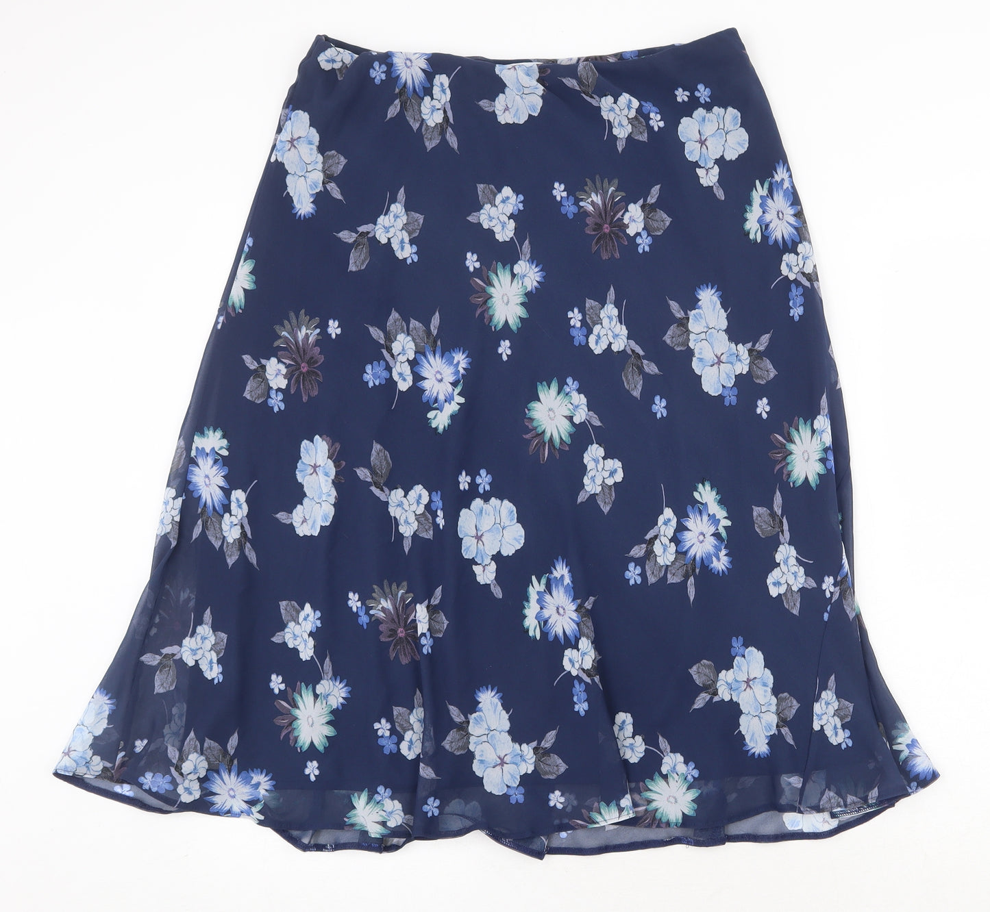 Marks and Spencer Womens Blue Floral Polyester Swing Skirt Size 14
