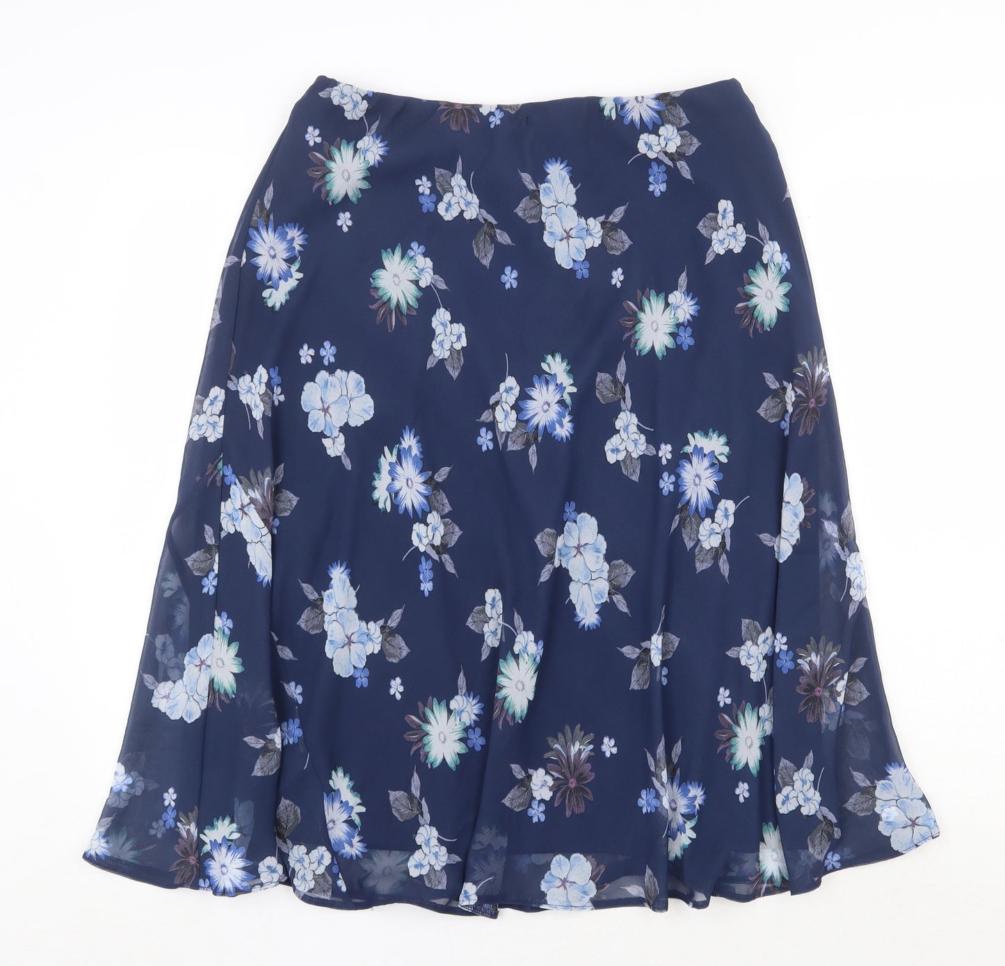 Marks and Spencer Womens Blue Floral Polyester Swing Skirt Size 14
