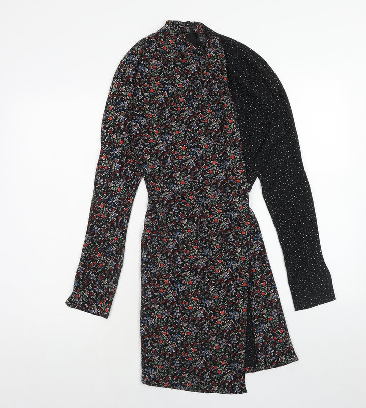Topshop Womens Multicoloured Floral Polyester A-Line Size 8 High Neck Zip - Polka Dot