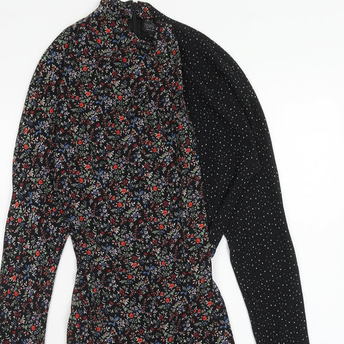 Topshop Womens Multicoloured Floral Polyester A-Line Size 8 High Neck Zip - Polka Dot