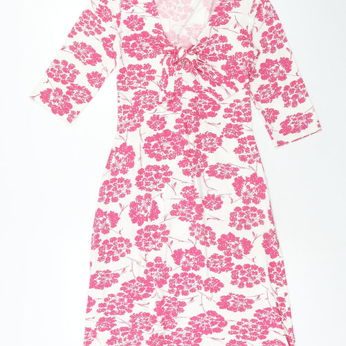 LK Bennet Womens Pink Floral Viscose A-Line Size 6 Scoop Neck Pullover