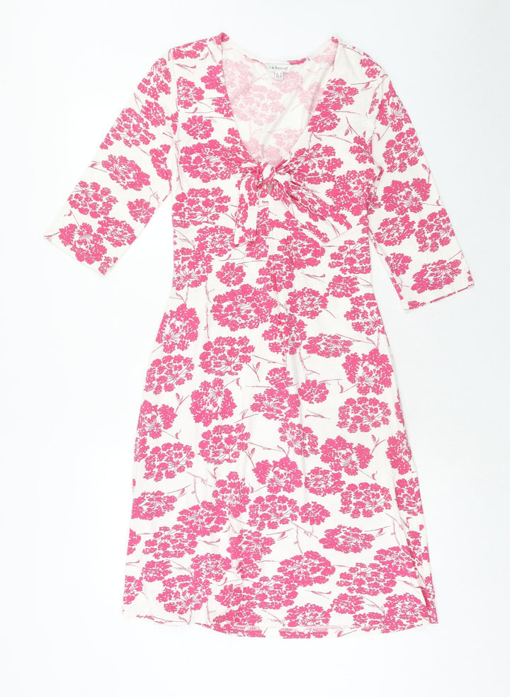 LK Bennet Womens Pink Floral Viscose A-Line Size 6 Scoop Neck Pullover