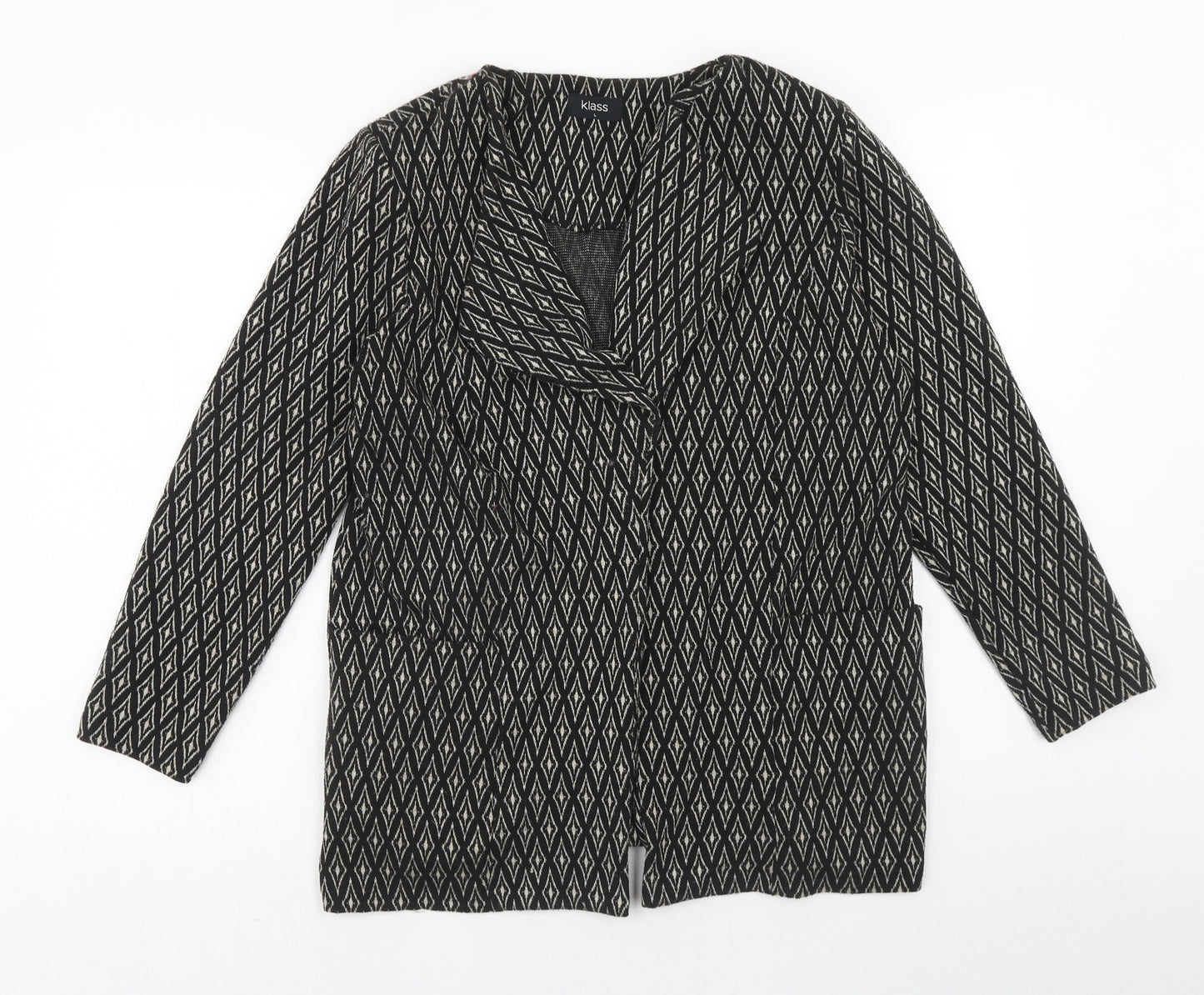 Klass Womens Grey Geometric Jacket Coatigan Size L