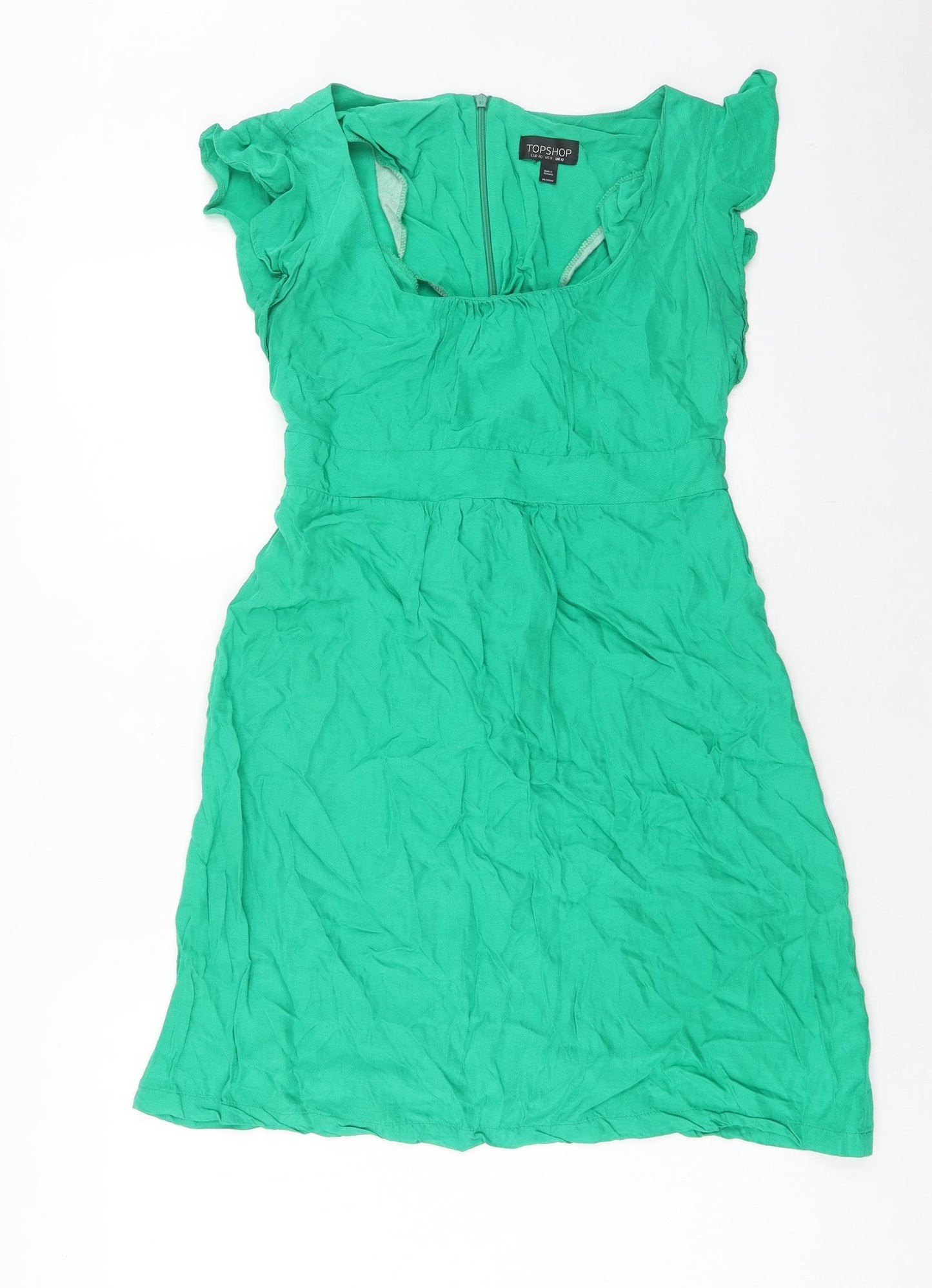 Topshop Womens Green Viscose A-Line Size 12 Square Neck Zip