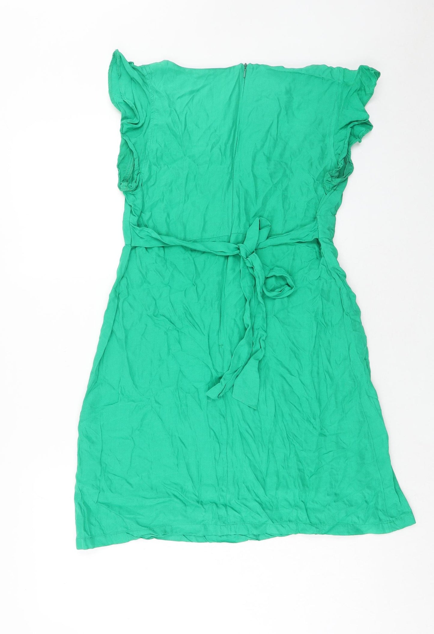 Topshop Womens Green Viscose A-Line Size 12 Square Neck Zip