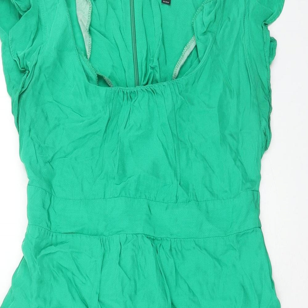 Topshop Womens Green Viscose A-Line Size 12 Square Neck Zip