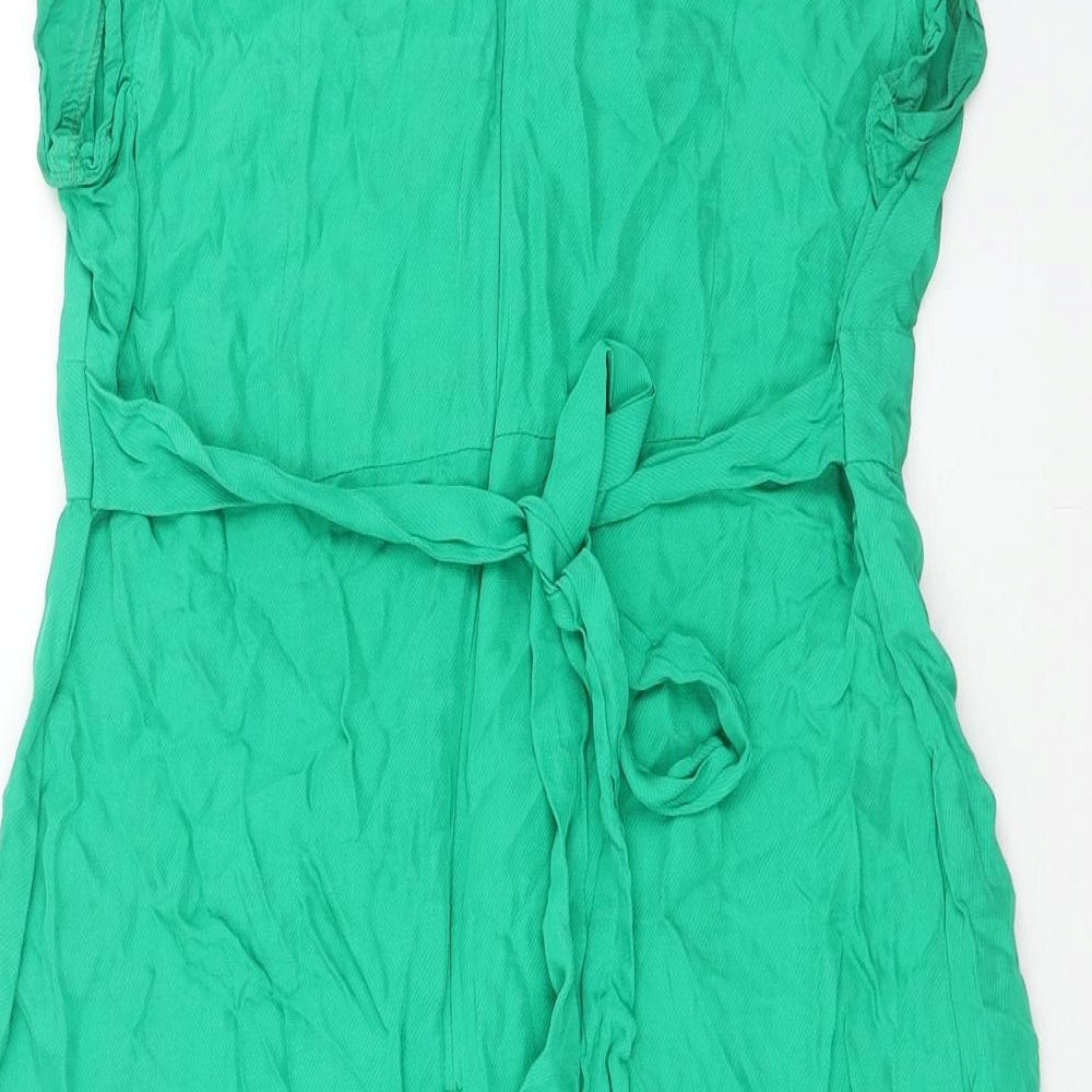Topshop Womens Green Viscose A-Line Size 12 Square Neck Zip