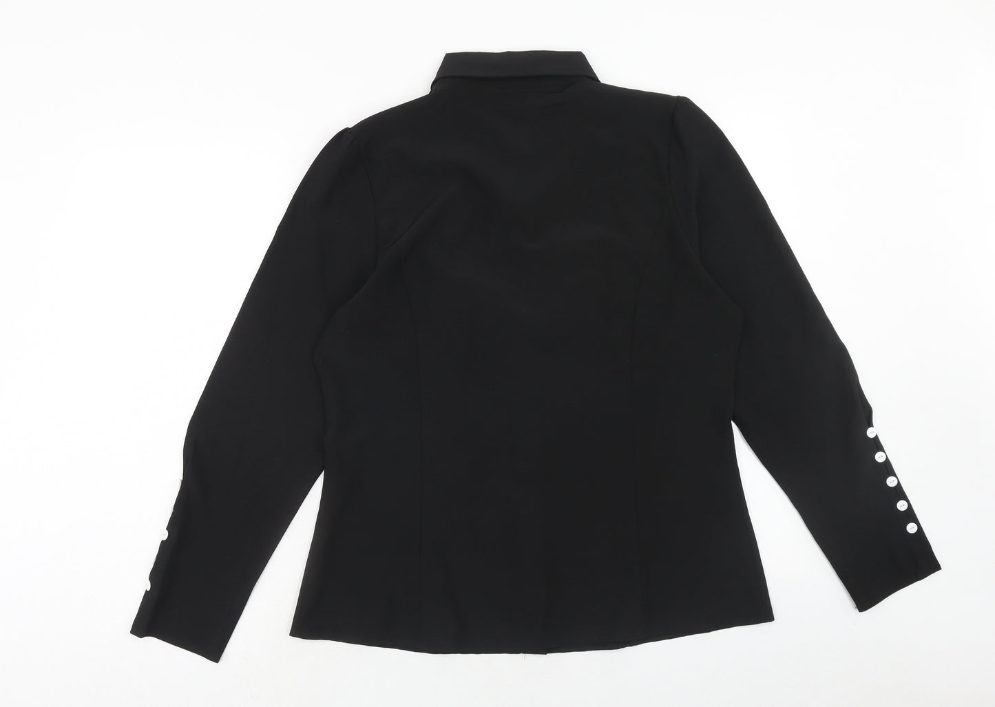 Preworn Womens Black Polyester Basic Button-Up Size L Collared