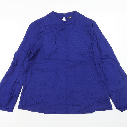 Marks and Spencer Womens Blue Geometric Viscose Basic Blouse Size 12 Round Neck