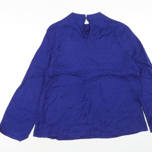 Marks and Spencer Womens Blue Geometric Viscose Basic Blouse Size 12 Round Neck