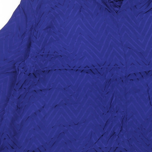 Marks and Spencer Womens Blue Geometric Viscose Basic Blouse Size 12 Round Neck