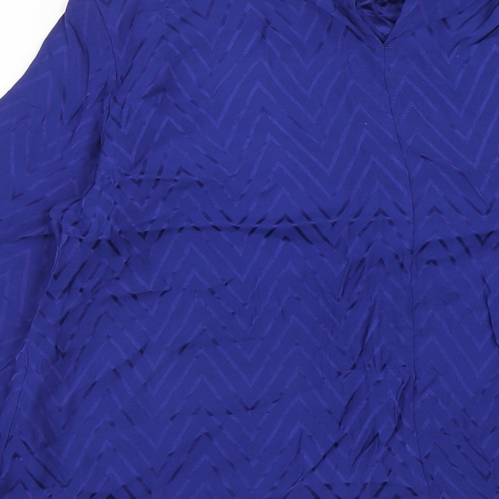 Marks and Spencer Womens Blue Geometric Viscose Basic Blouse Size 12 Round Neck