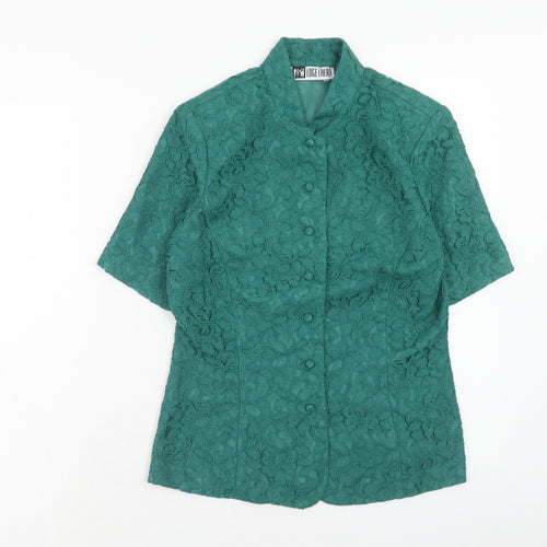 Together Womens Green Viscose Basic Button-Up Size 10 V-Neck