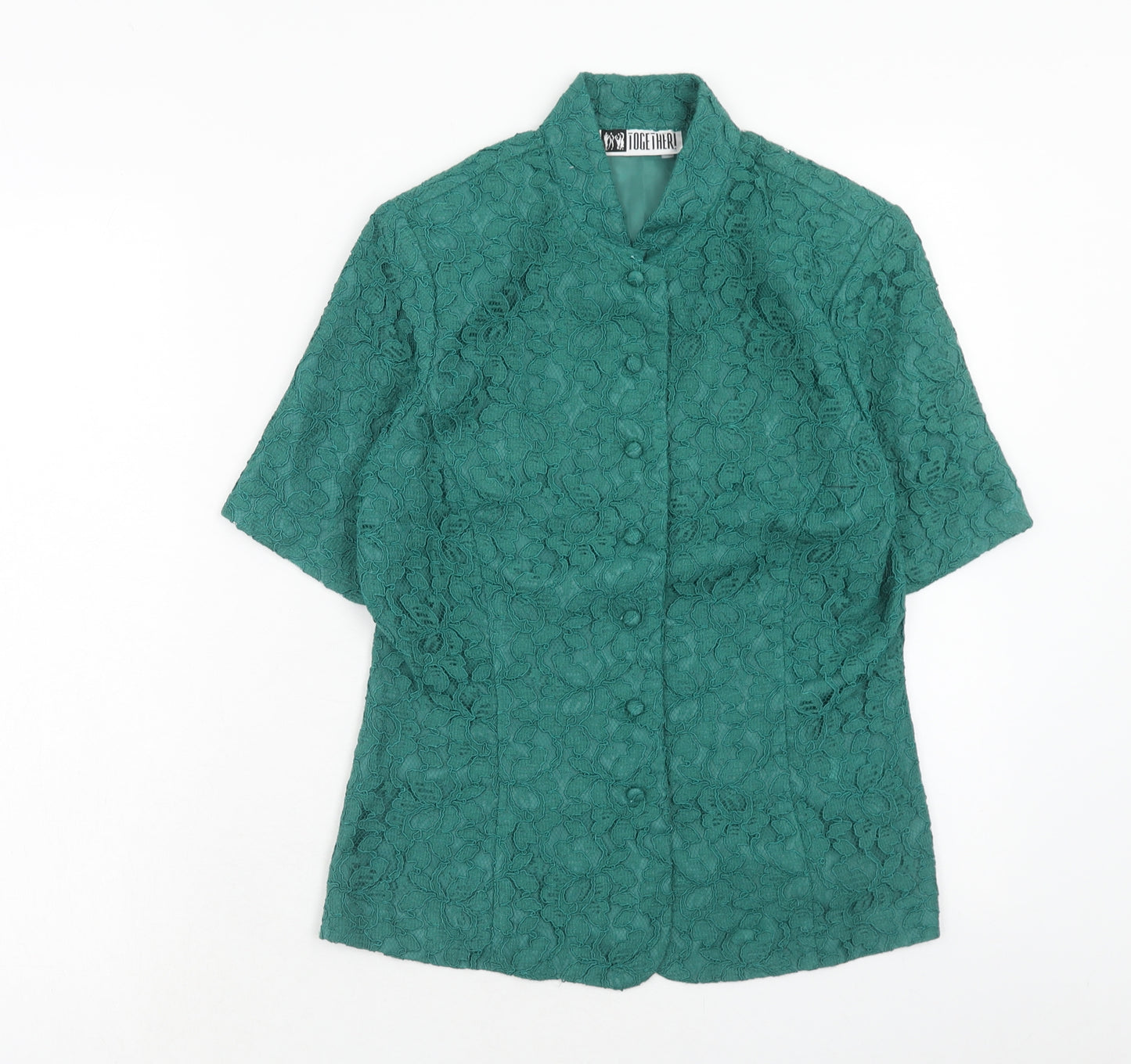 Together Womens Green Viscose Basic Button-Up Size 10 V-Neck