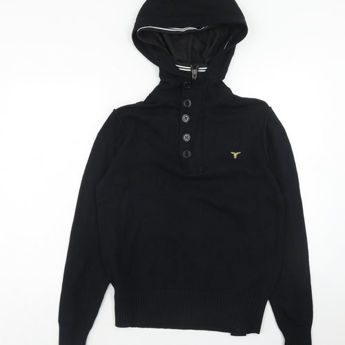 Le Brave Mens Black Round Neck Cotton Pullover Jumper Size M Long Sleeve - Henley