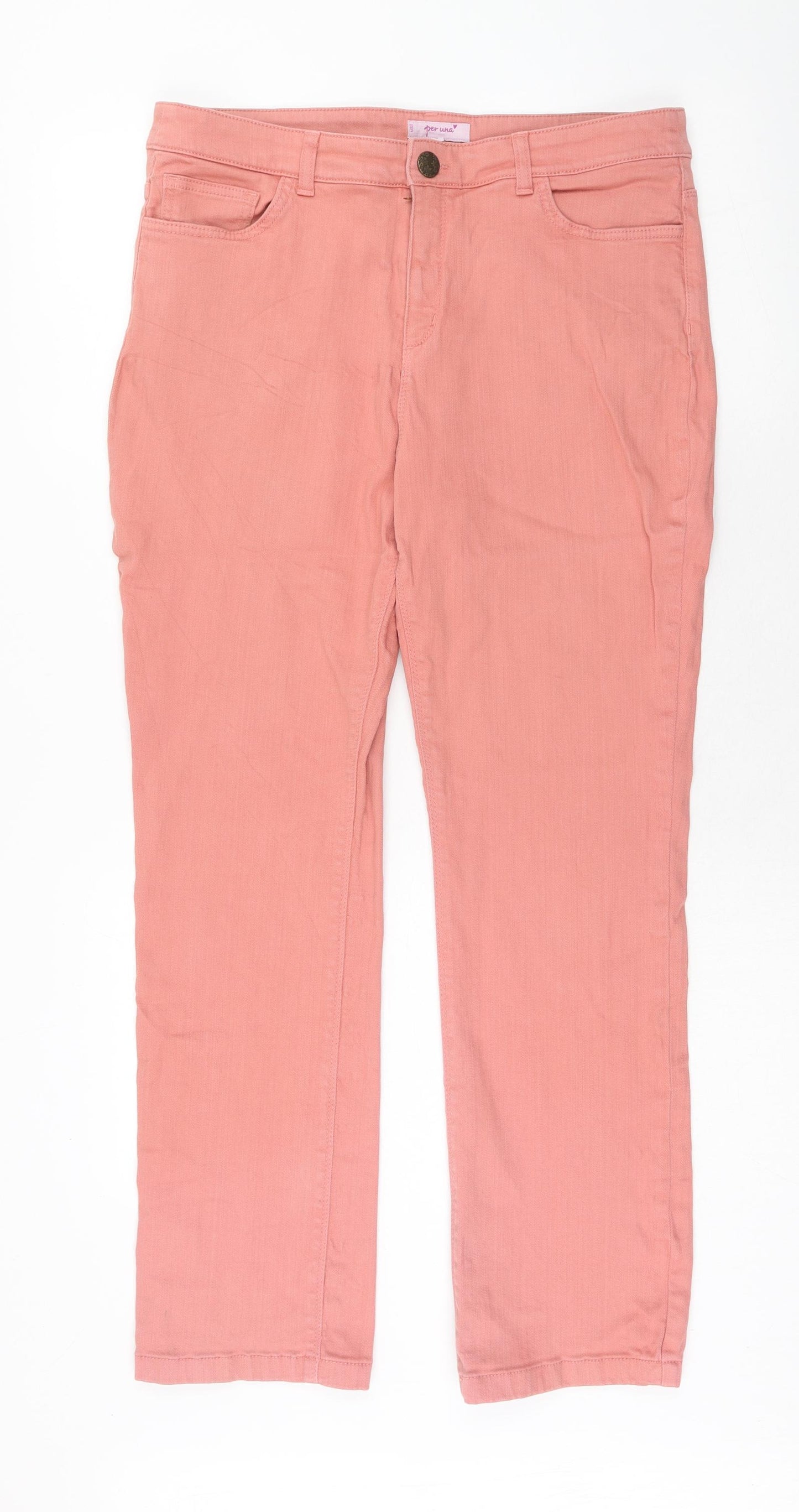 Per Una Womens Pink Cotton Straight Jeans Size 14 Regular Zip