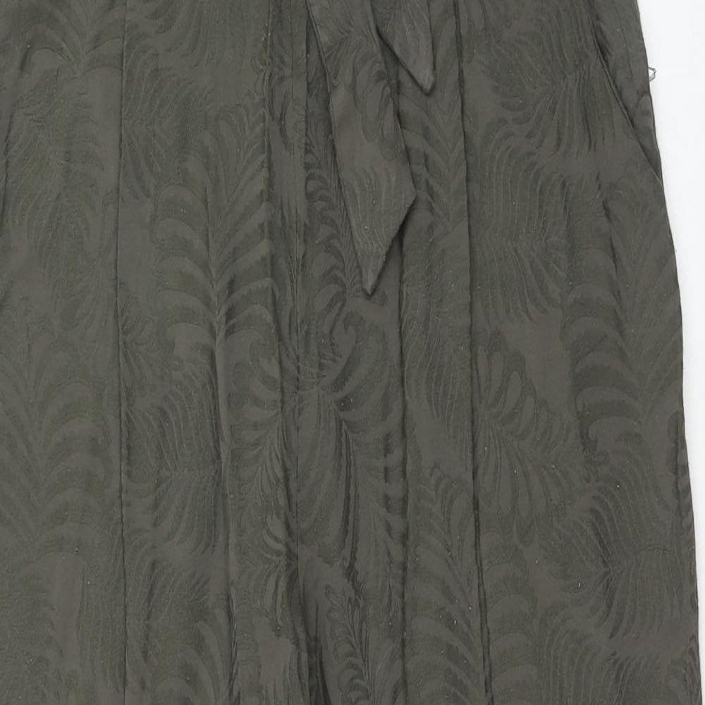 H&M Womens Green Geometric Viscose Trousers Size 12 Regular Zip - Leaf Print