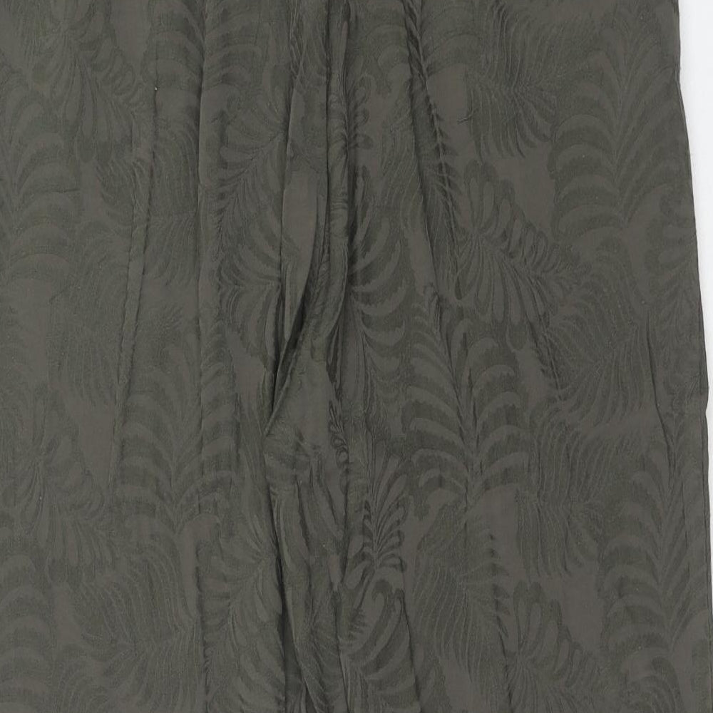 H&M Womens Green Geometric Viscose Trousers Size 12 Regular Zip - Leaf Print
