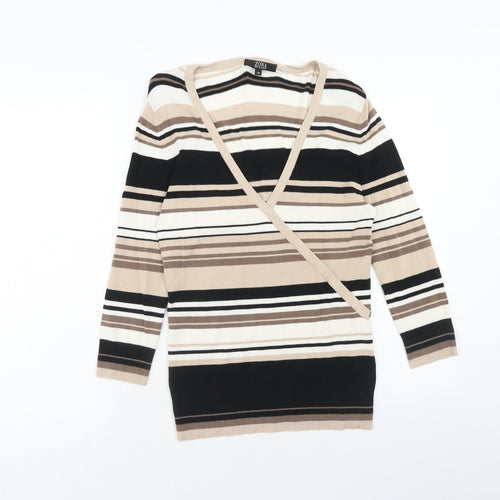 Zona Womens Multicoloured V-Neck Striped Viscose Pullover Jumper Size 10
