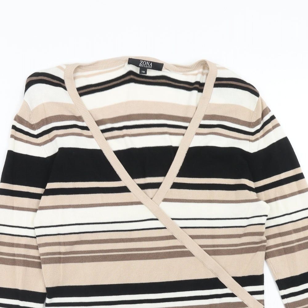Zona Womens Multicoloured V-Neck Striped Viscose Pullover Jumper Size 10