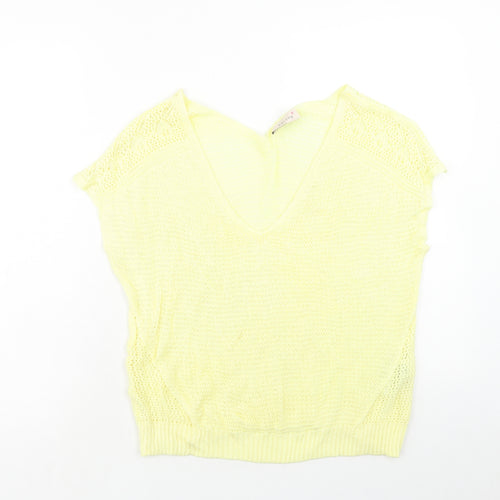 Per Una Womens Yellow Acrylic Basic Blouse Size 16 V-Neck