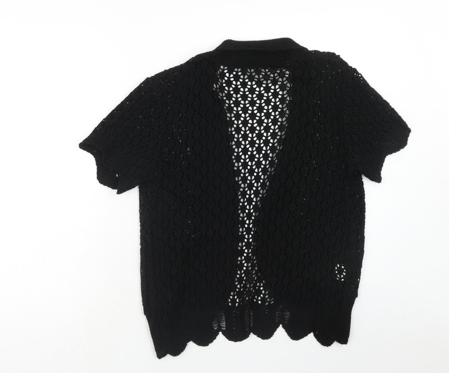 New image Womens Black V-Neck Acrylic Cardigan Jumper Size XL