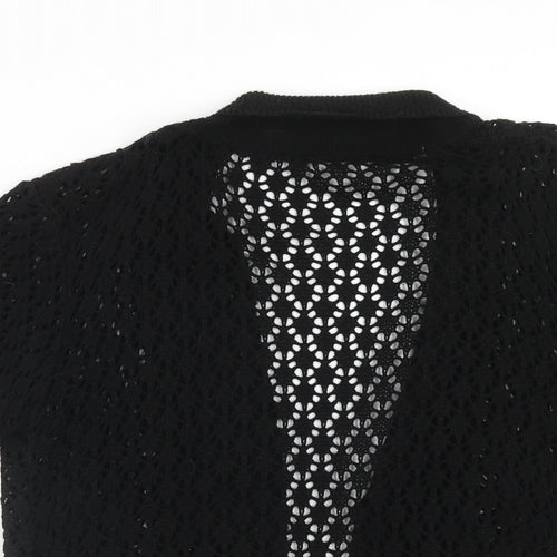 New image Womens Black V-Neck Acrylic Cardigan Jumper Size XL