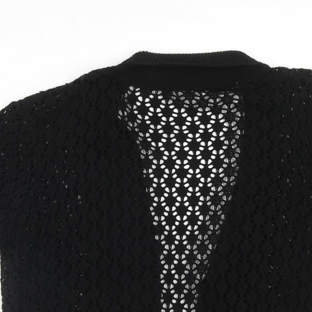 New image Womens Black V-Neck Acrylic Cardigan Jumper Size XL