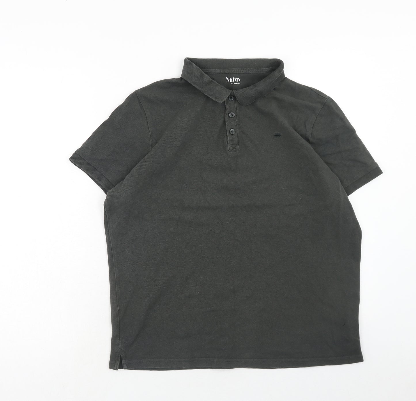 Nutmeg Mens Grey Cotton Polo Size L Collared Button