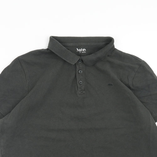 Nutmeg Mens Grey Cotton Polo Size L Collared Button