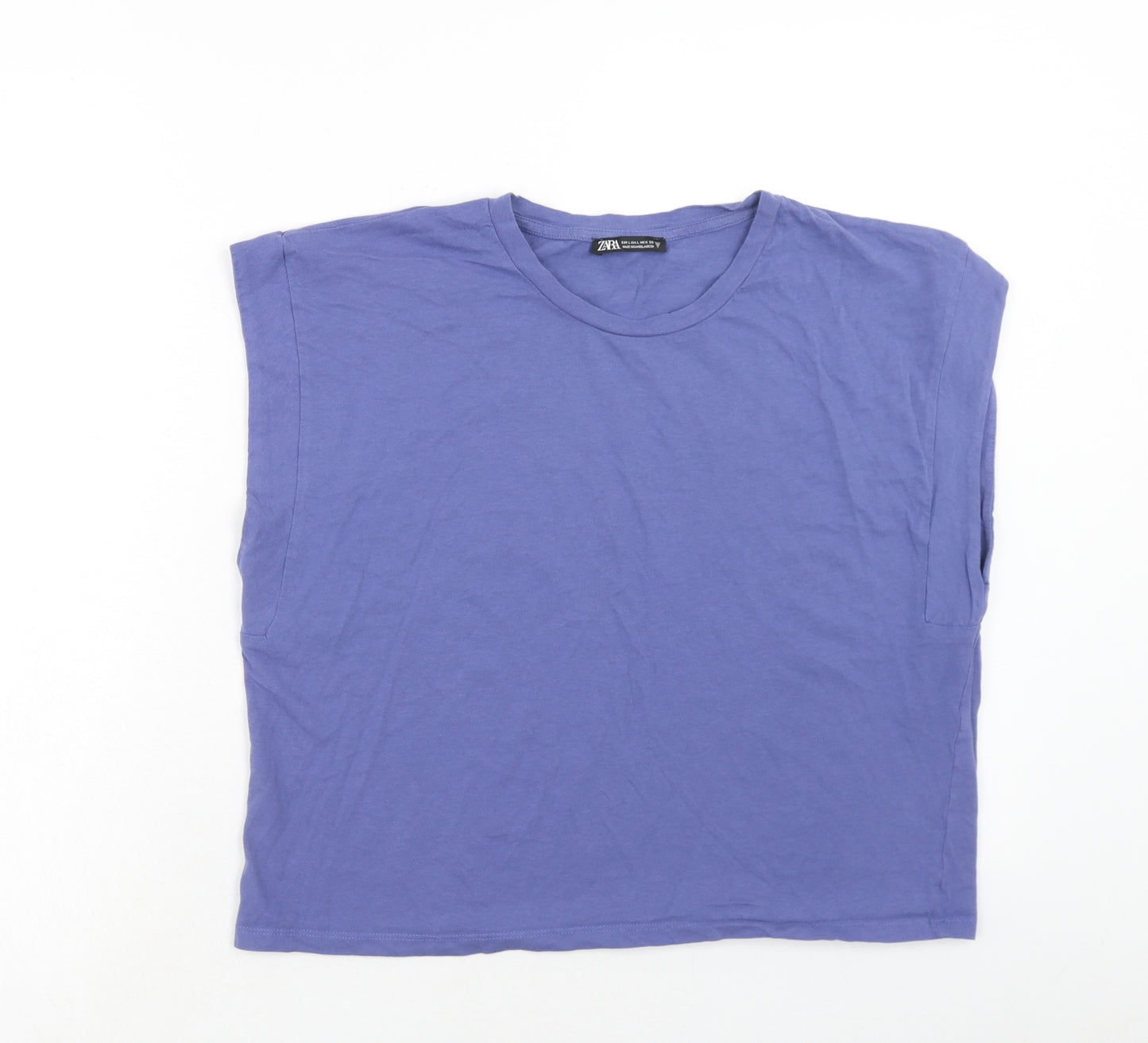 Zara Womens Purple Cotton Cropped Blouse Size L Round Neck