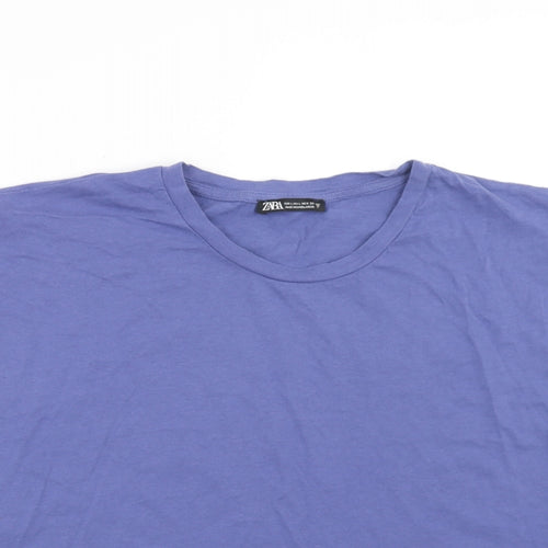 Zara Womens Purple Cotton Cropped Blouse Size L Round Neck
