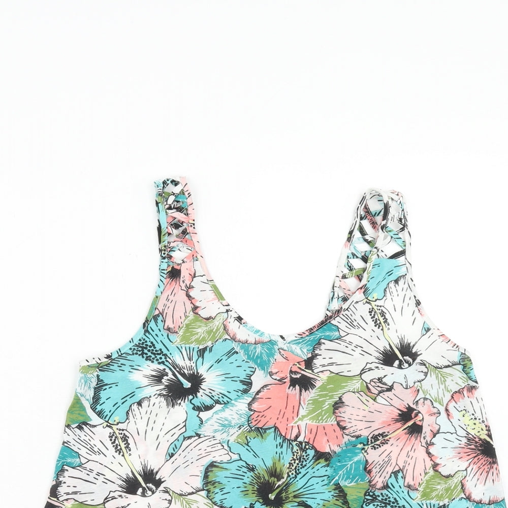 H&M Womens Multicoloured Floral Polyester Basic Tank Size XS Scoop Neck