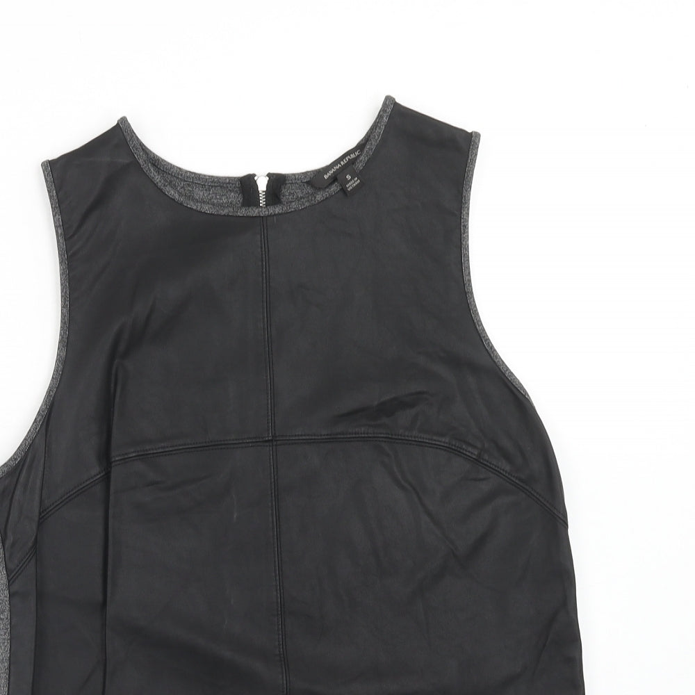 Banana Republic Womens Grey Viscose Basic Tank Size S Boat Neck - Leatherette Panel