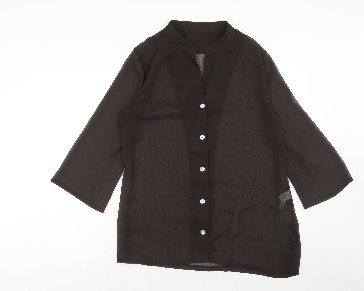 Seaspray Womens Brown Polyester Basic Blouse Size S V-Neck