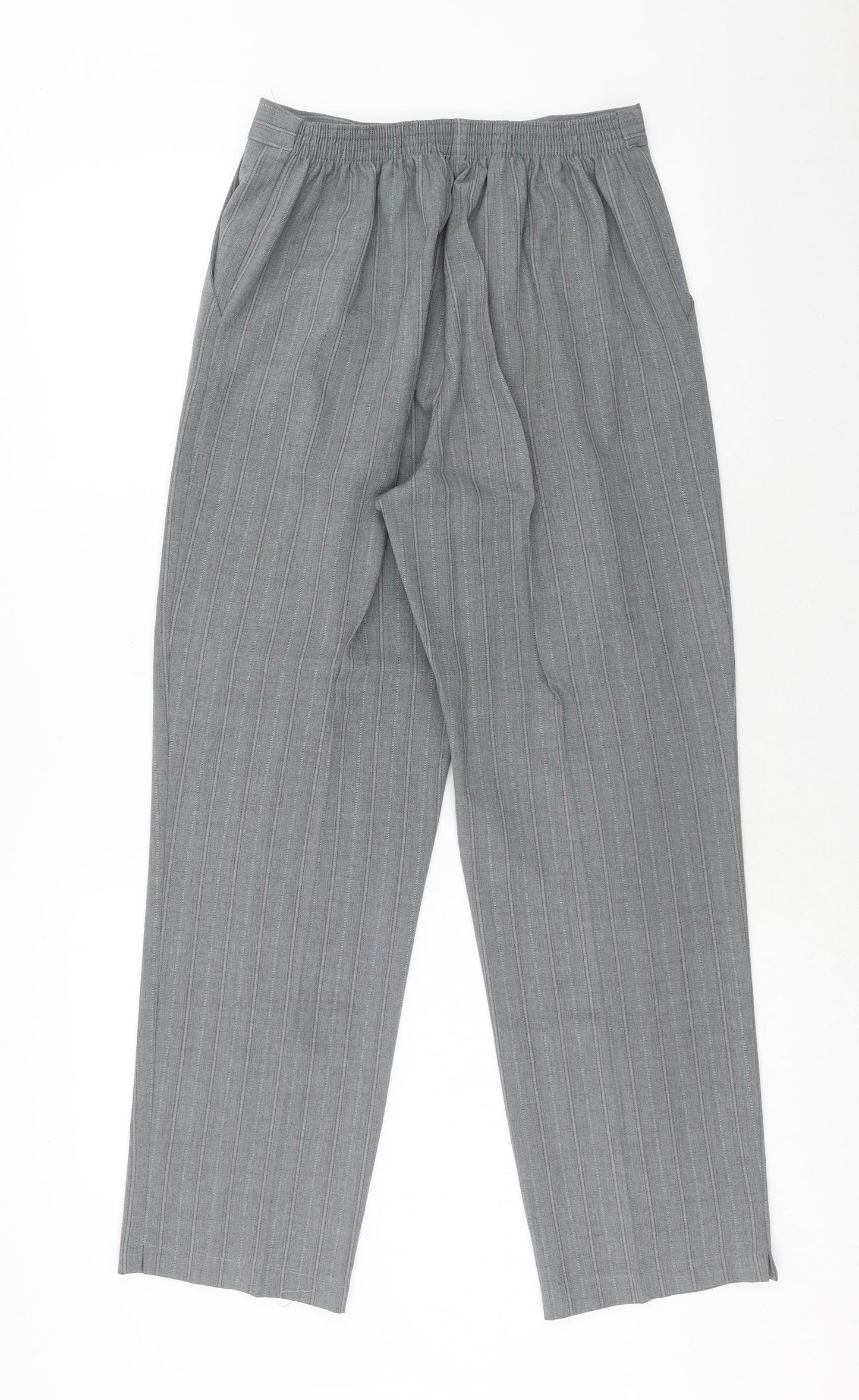 Preworn Womens Grey Striped Polyester Trousers Size 12 Regular