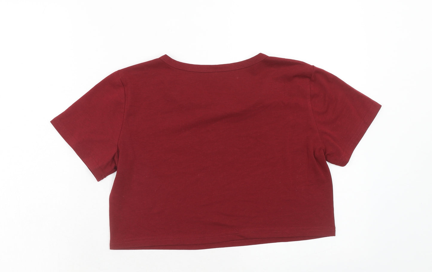 Preworn Womens Red Polyester Basic T-Shirt Size S Scoop Neck - Saturn Planet