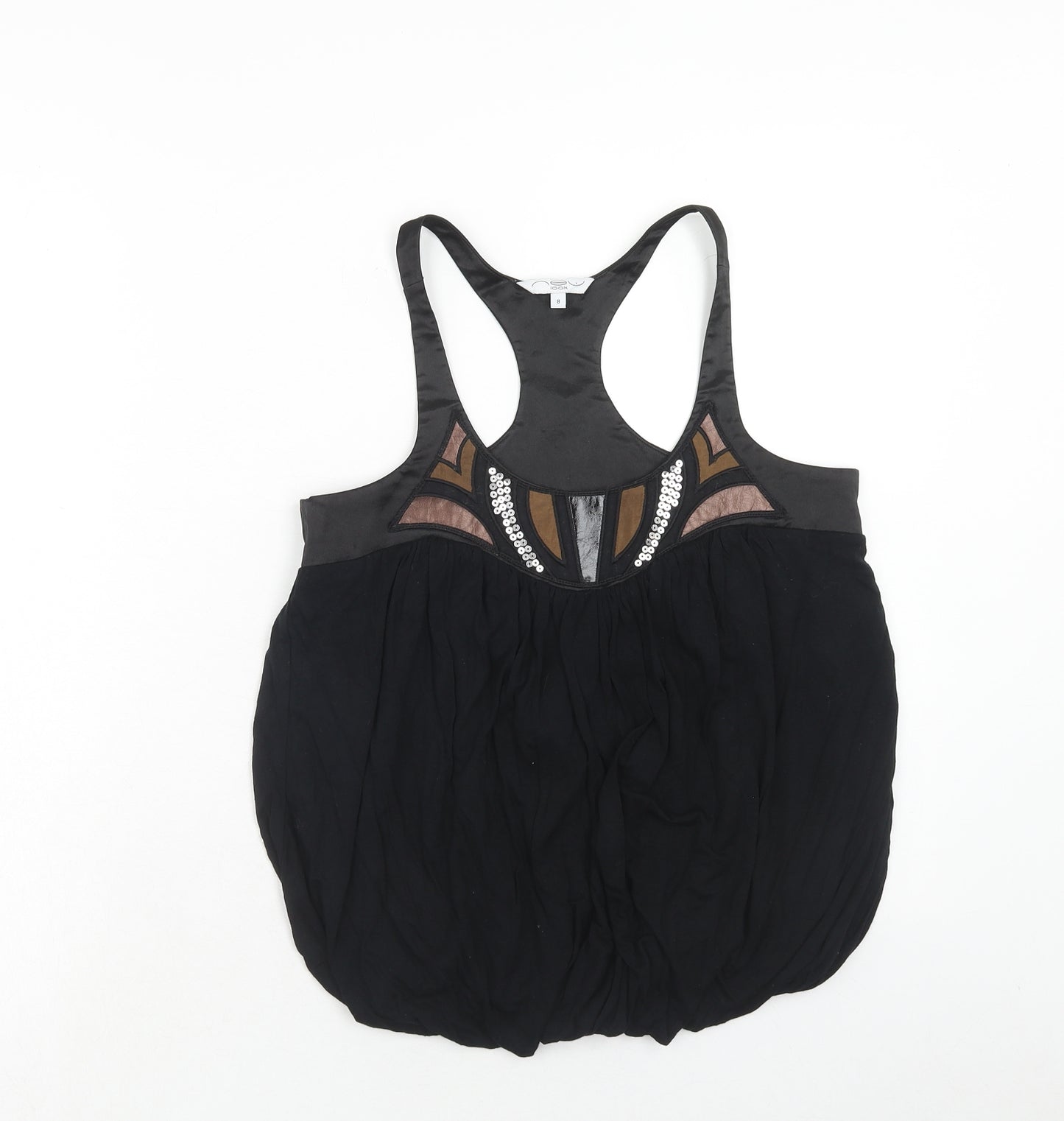 New Look Womens Black Viscose Basic Tank Size 8 Scoop Neck